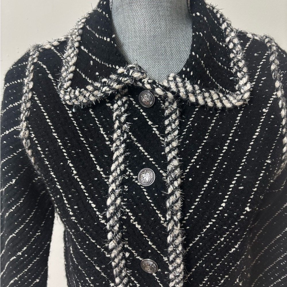 Zara Black Tweed Style Combination Knit Jacket - Picture 5 of 9